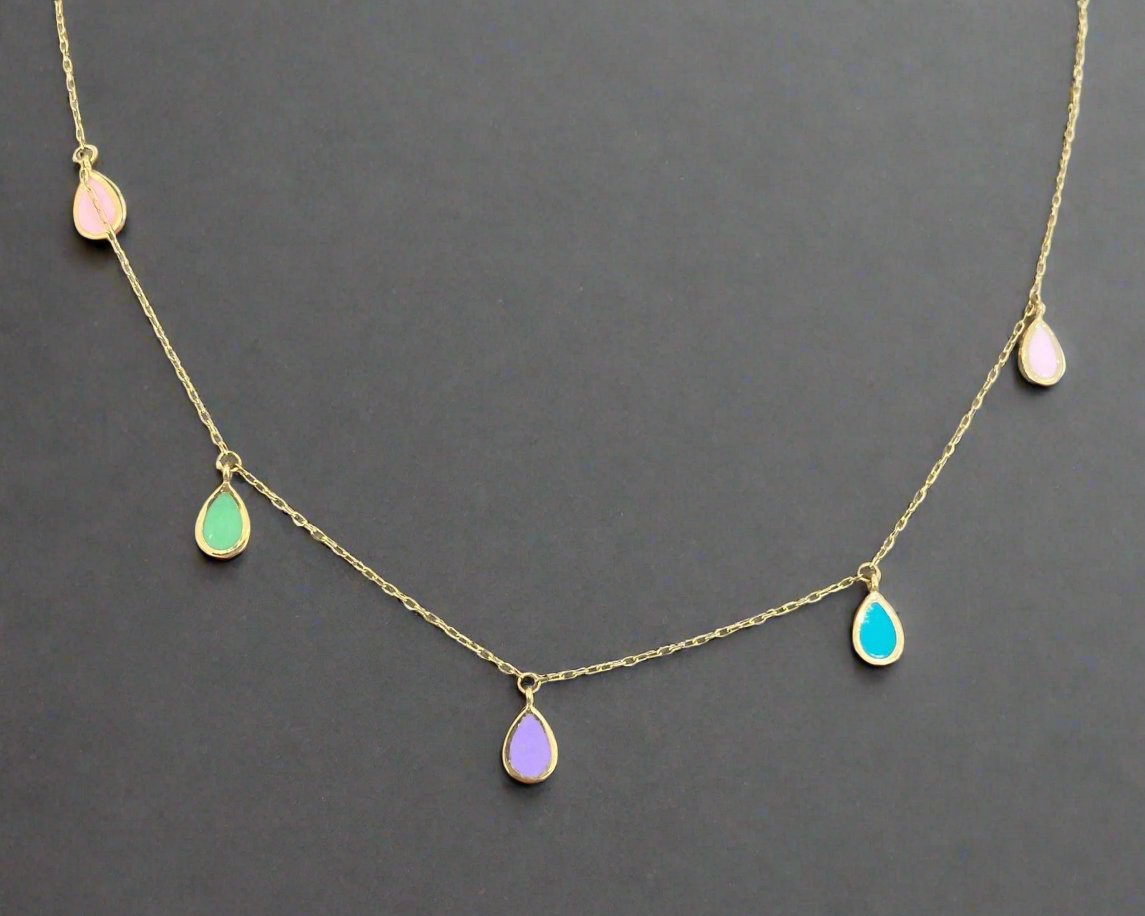 Colored Gold Necklace - Designer Gold Necklace - Gold Gifts For Women