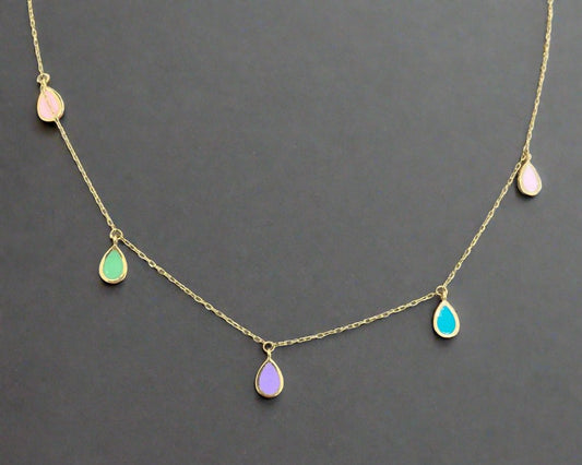 Colored Gold Necklace - Designer Gold Necklace - Gold Gifts For Women